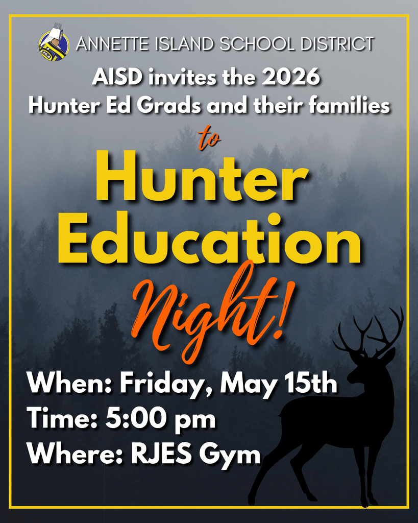 graphic with text, information about Hunter Education night.  Foggy forest and silhouette of a buck.