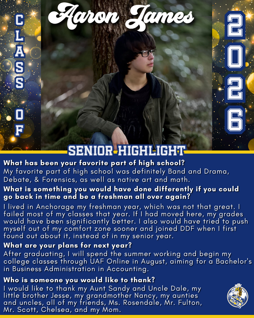 graphic with text, student in forest posing wearing glasses