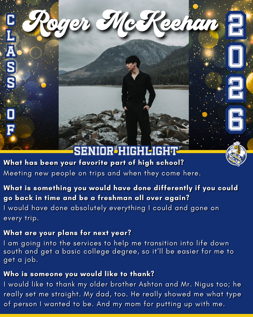 graphic with text about students plans after high school and thank yous.  Image of student in black clothing posing at a beach with mountains in the background.
