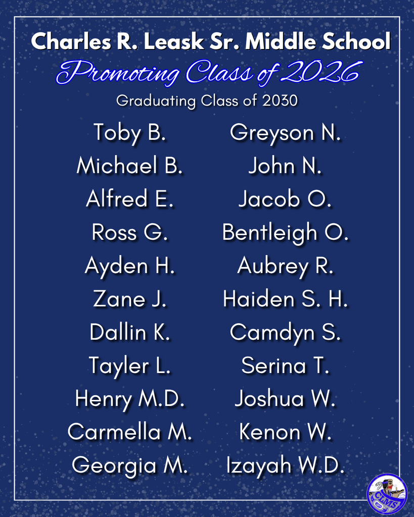 graphic with text, list of names of students that will be promoting from 8th grade