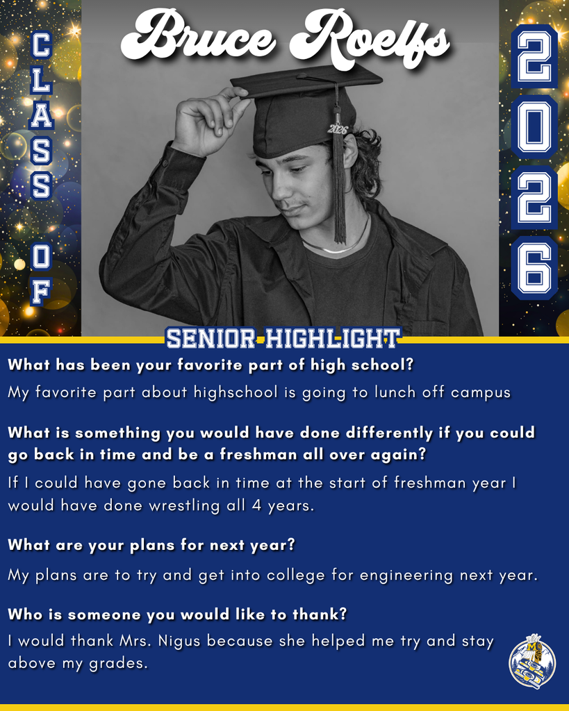 Graphic with text, student photo in black and white in graduation cap