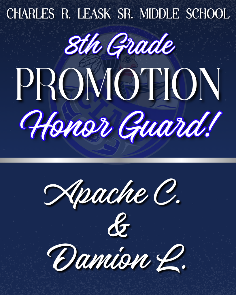 graphic with text, names of honor guard students for 8th grade promotion