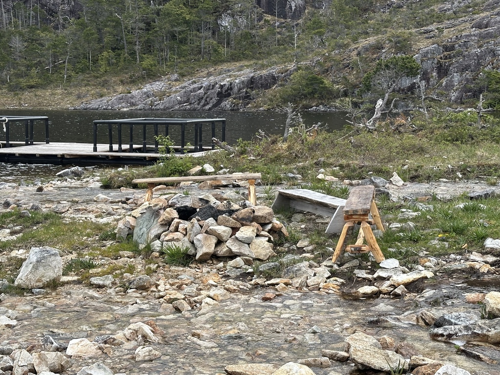 benches in front of a lake