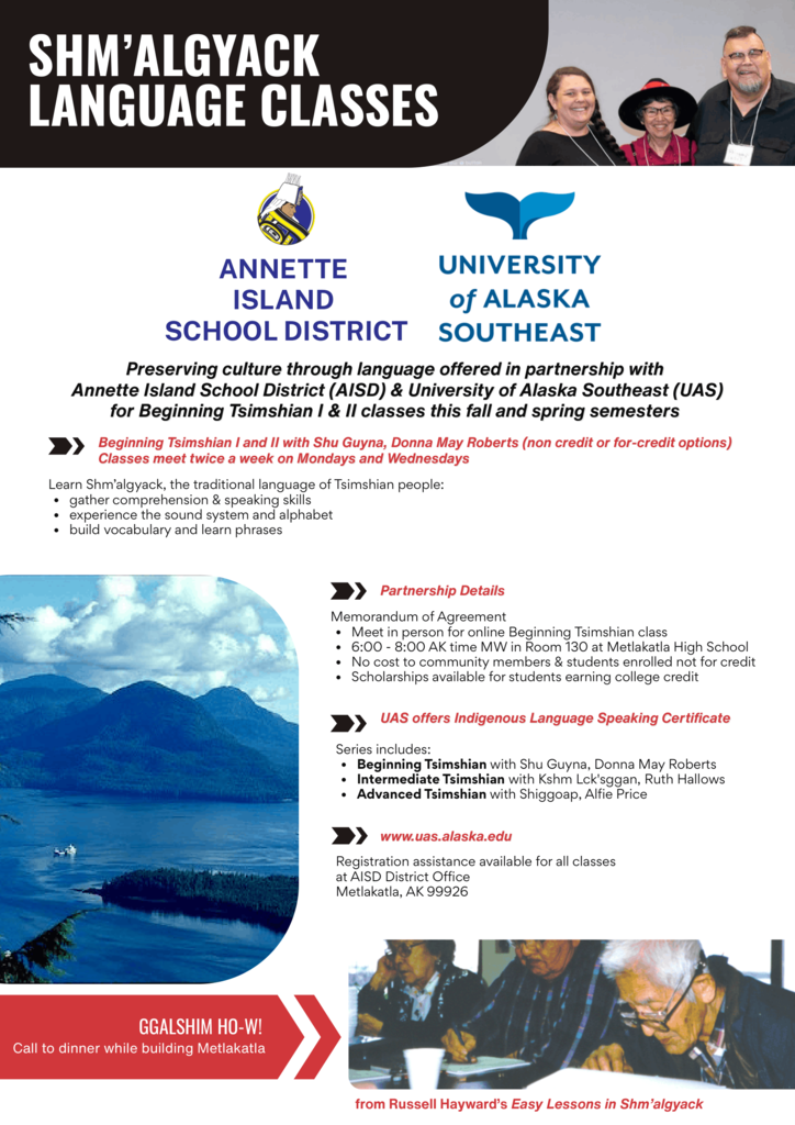 flyer with information about Sm'algyax classes online. Link to pdf in text