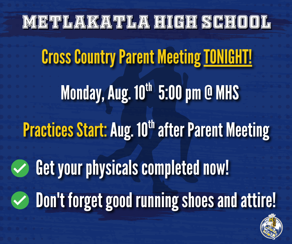 graphic with text, information about cross country parent meeting tonight at 5