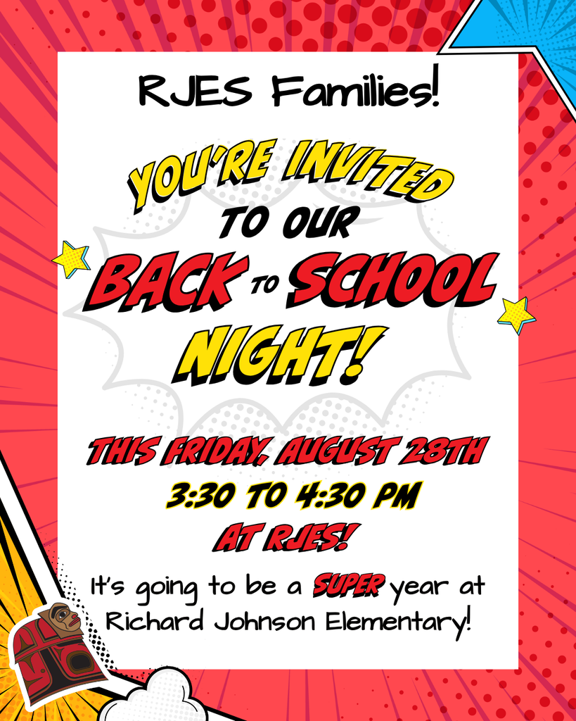 graphic with text, comic book style artwork with info about back to school night