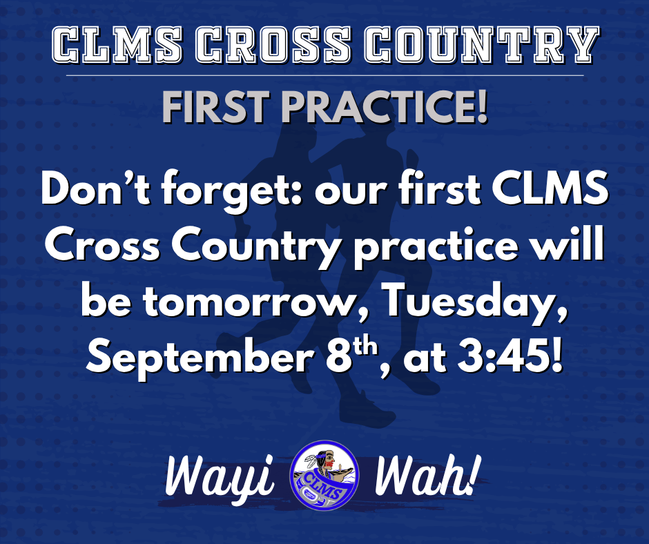 graphic with text, runners in background