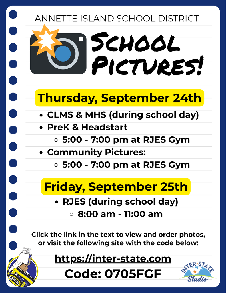 Graphic with text, information about school pictures