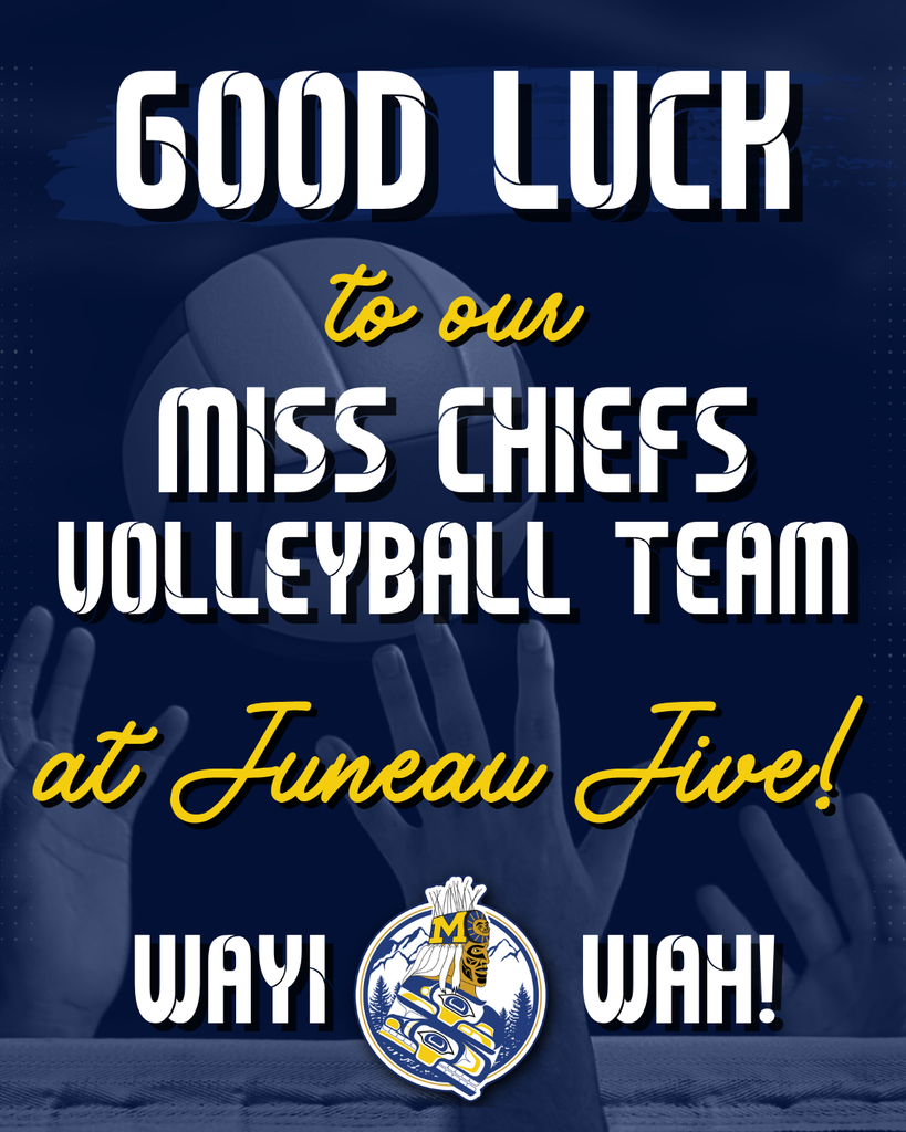 graphic with text, image of hands playing volleyball, good luck to miss chiefs at juneau jive.