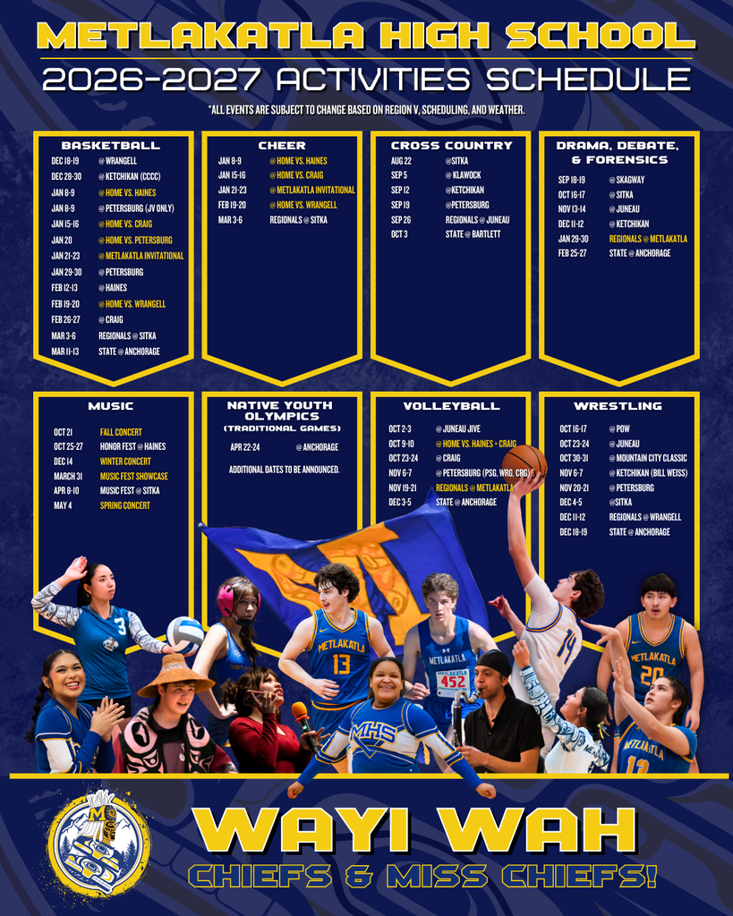 graphic with text, poster with dates and pictures of students in activities