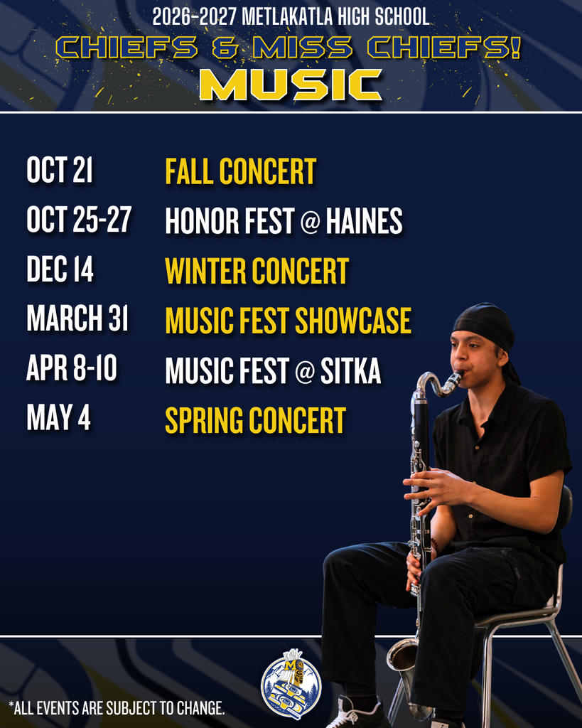 graphic with text, student playing saxophone