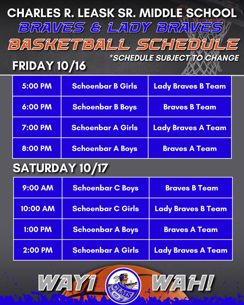 graphic with text, schedule of basketball games. Schedule is copied into the description of the text.