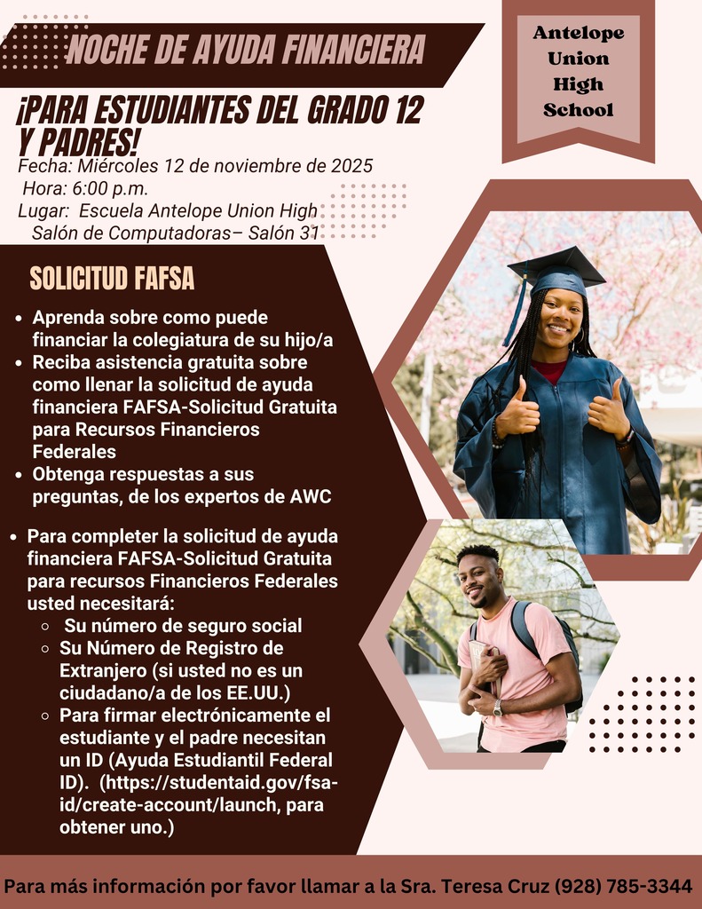 Spanish Financial aid flyer for help with FAFSA application