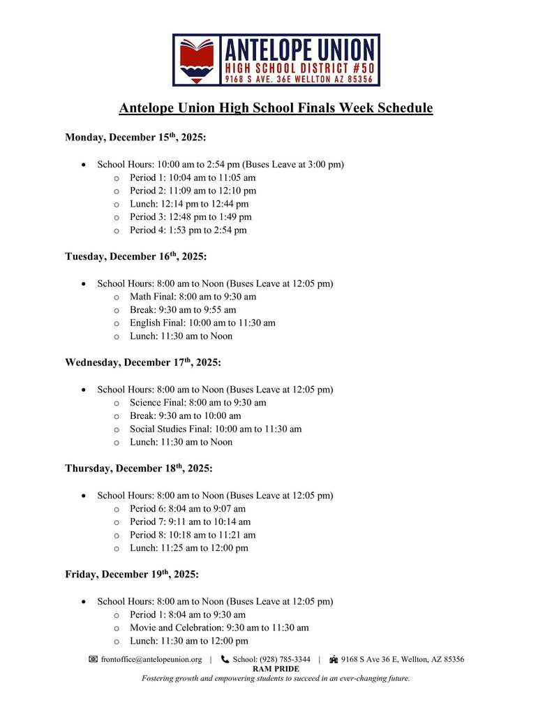 2025-2026 S1 Finals Schedule
