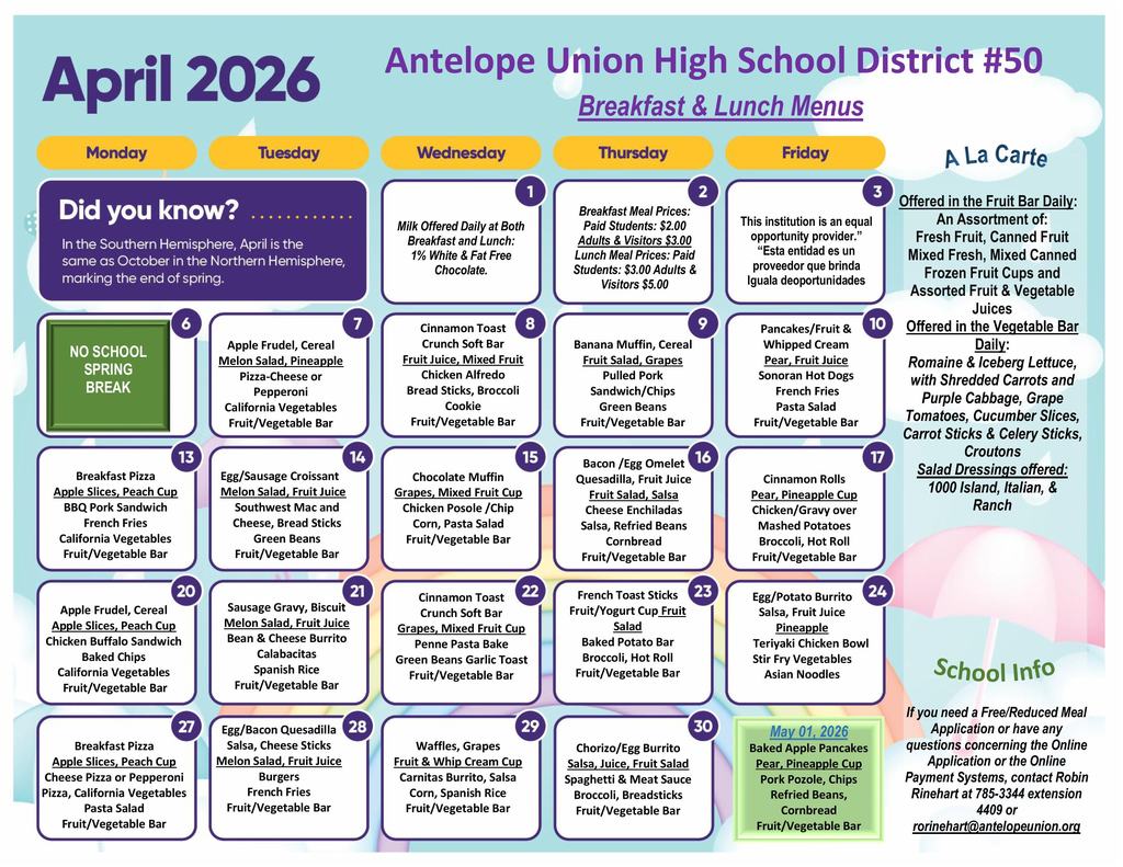 April Menus