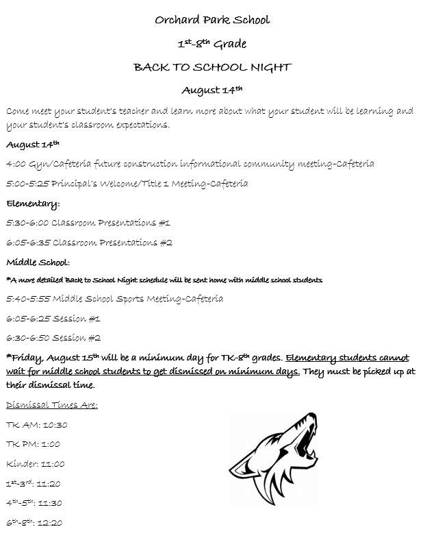 Back To School Night flyer