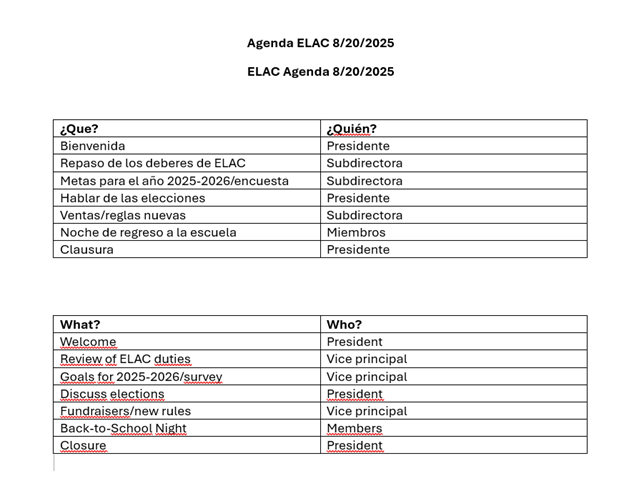 AMS ELAC Meeting Agenda 8.20.25