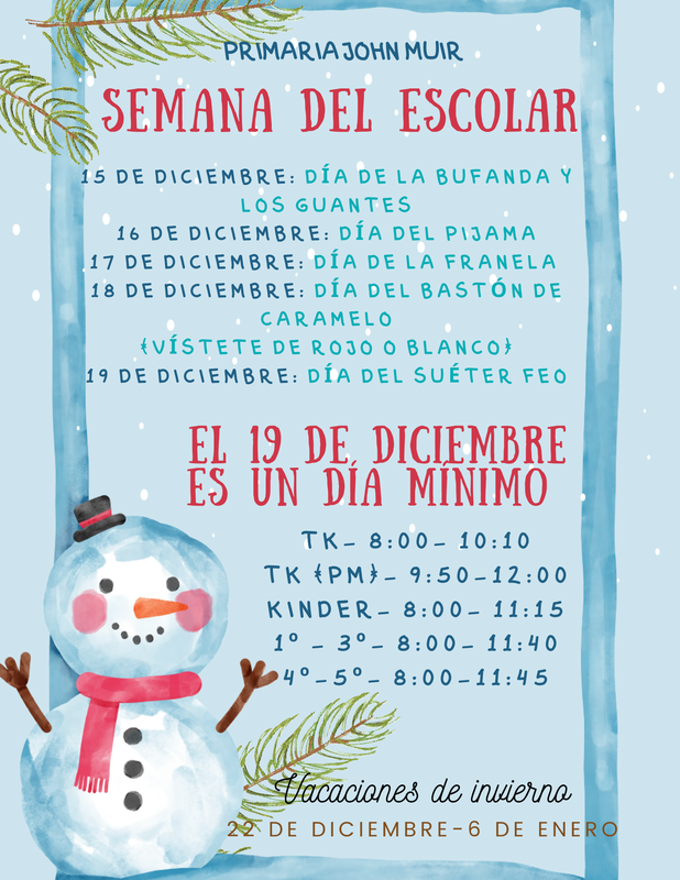 Winter Spirit Week Spanish