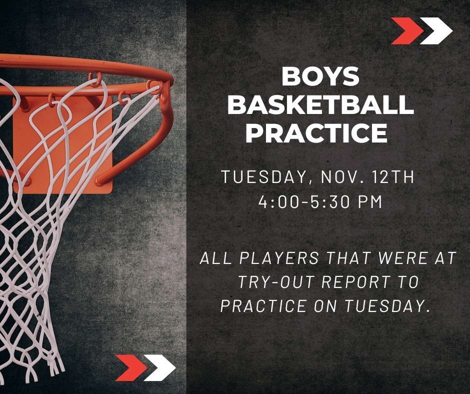 image of a basketball hoop with Basketball Practice notice