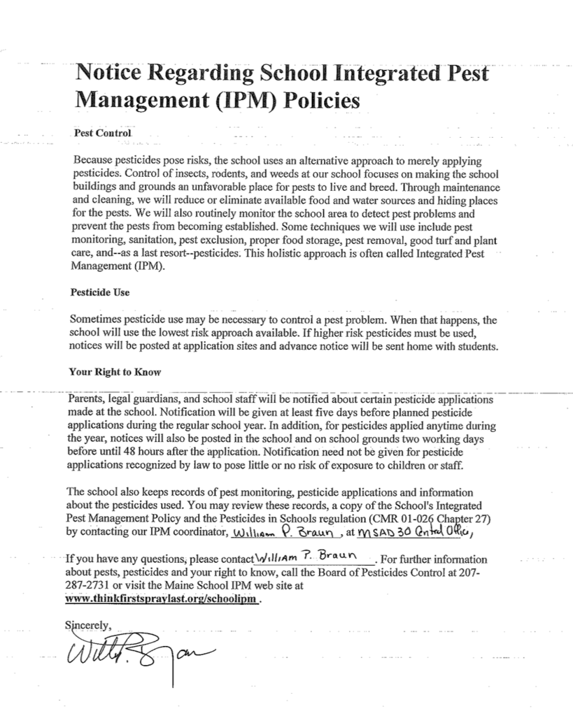 Form alerting that fields for Mt. Jefferson Junior High, Lee Winn and the Softball field for Lee Academy will be treated on June 5th, but will be safe to use