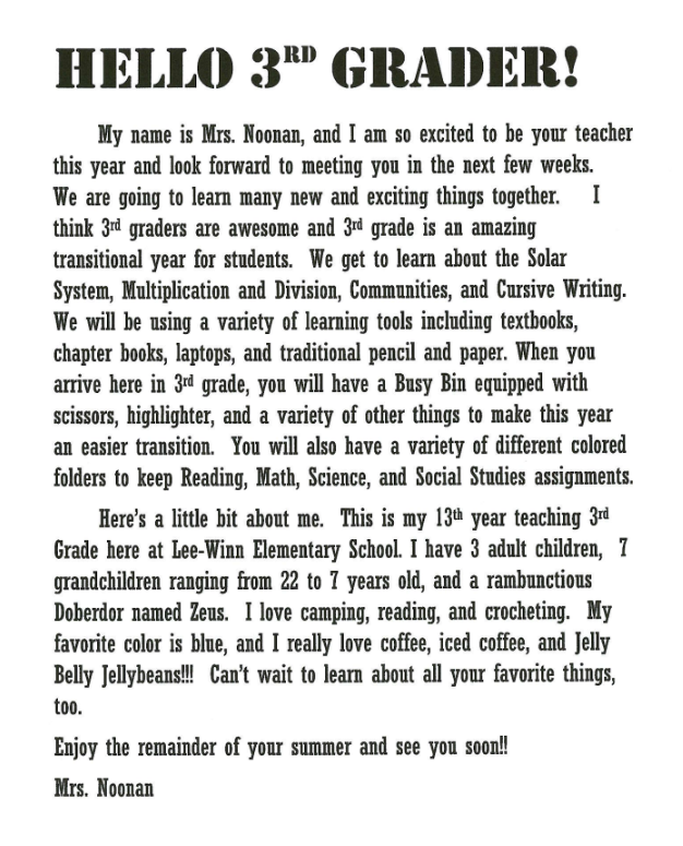 third grade welcome letter1