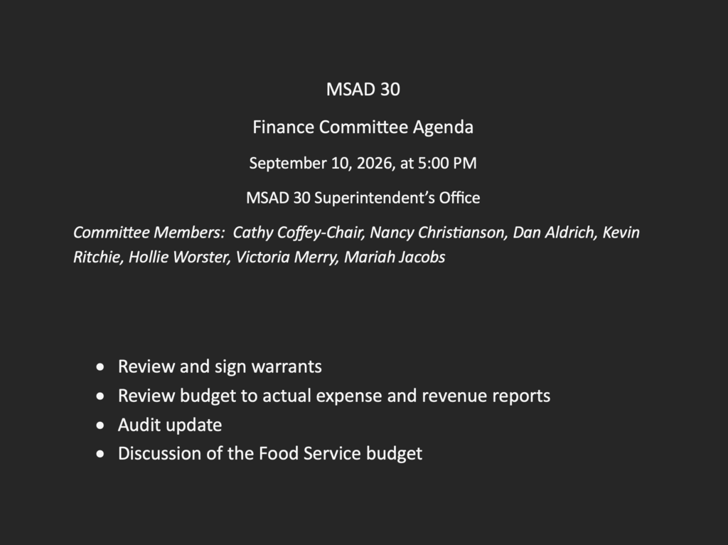 Finance Committee Agenda