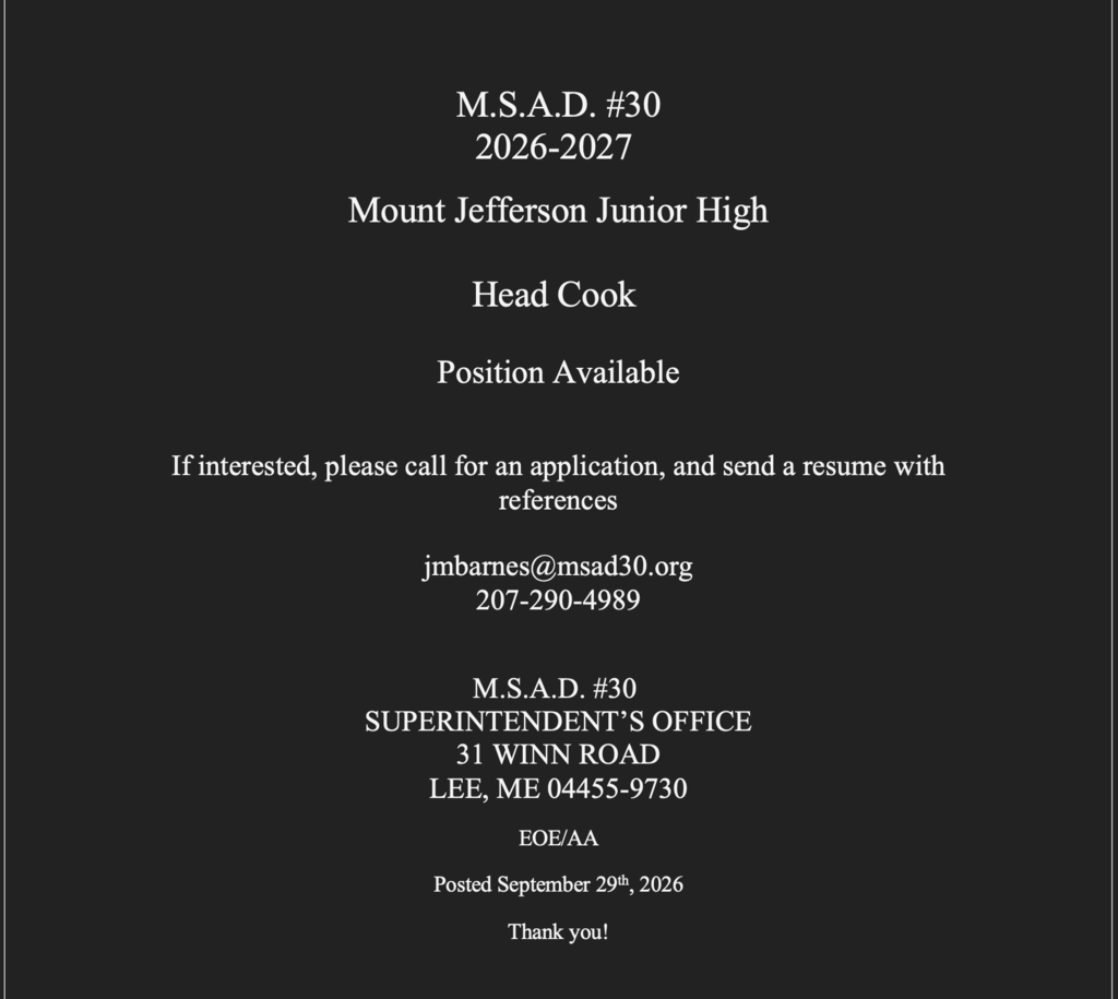 Head Cook Job Posting