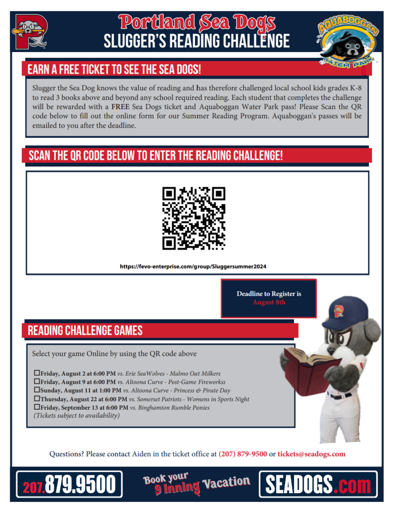 Portland Seadogs Reading Challenge Flyer