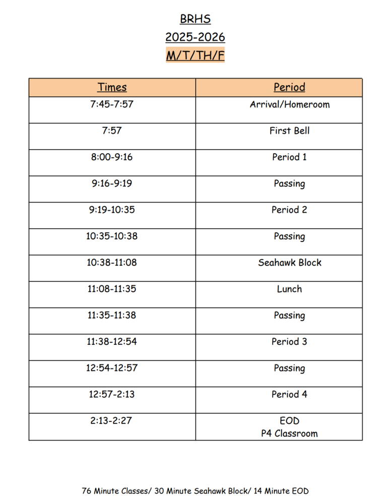 2025-2026 Bell Schedule