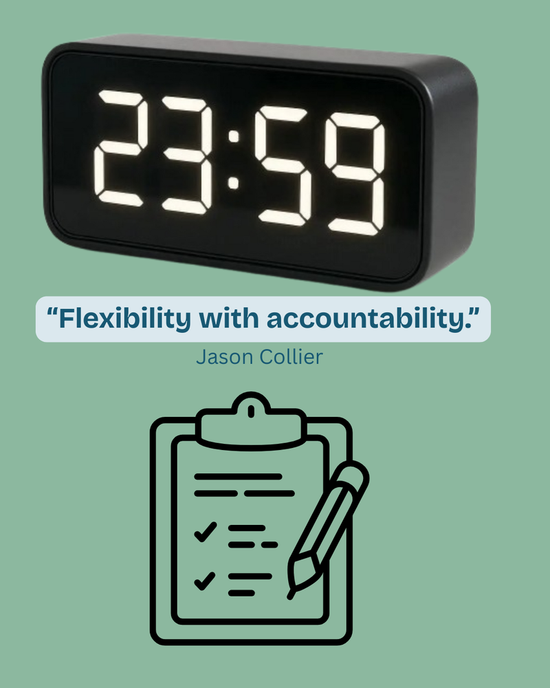 alarm clock and words - flexibility with accountability