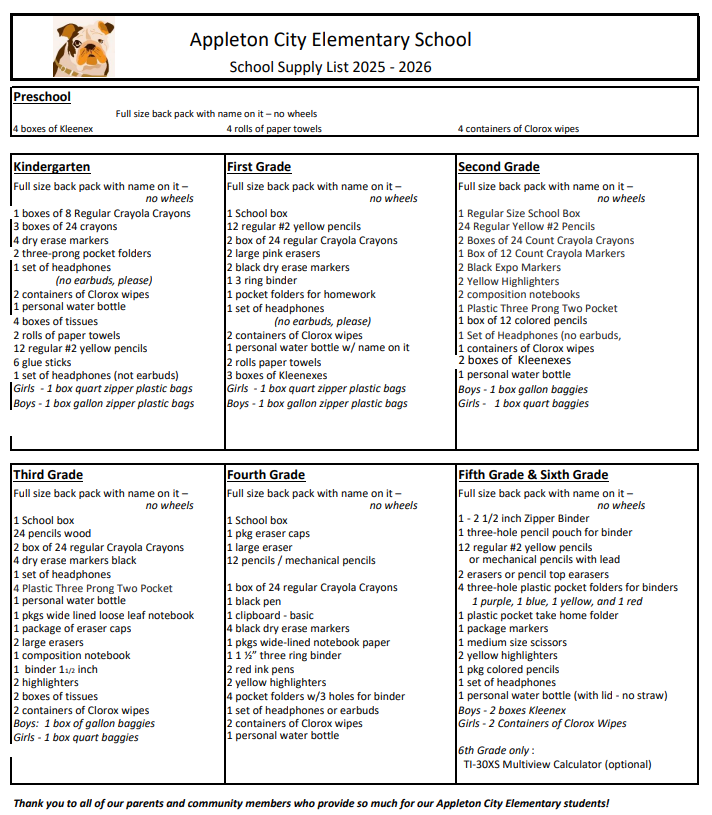 supply list