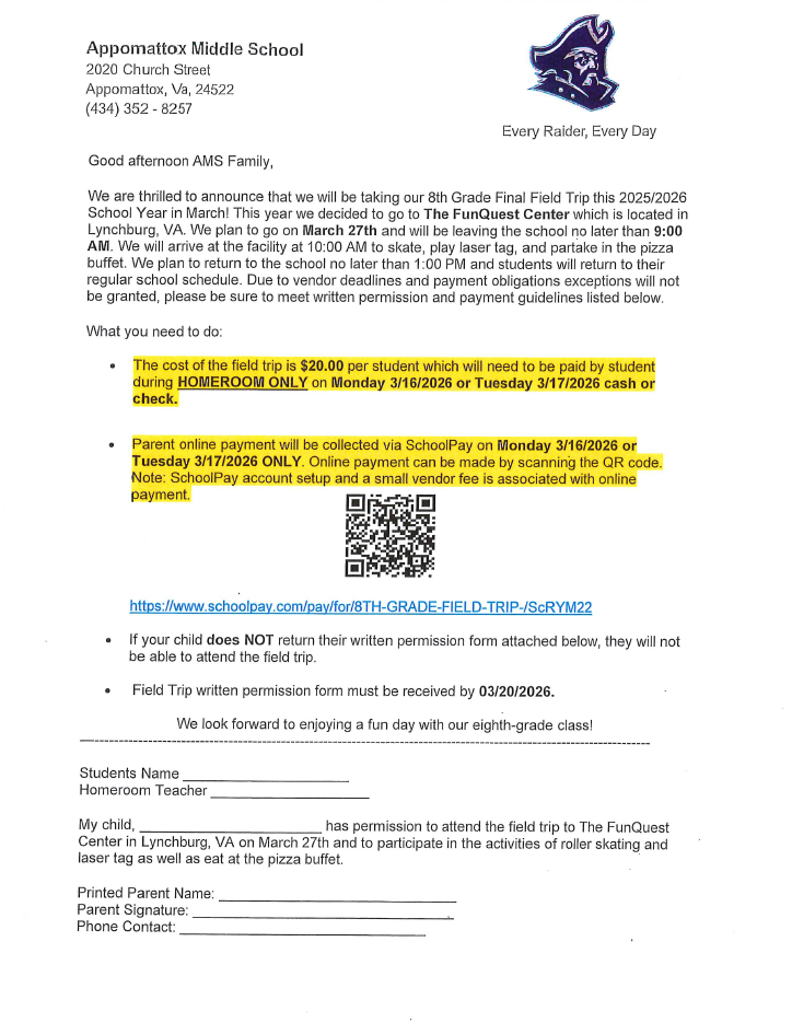 8th-Grade Field Trip Permission Form