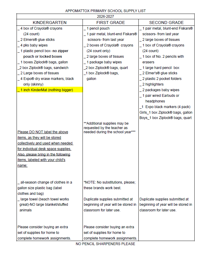 supply list