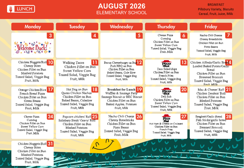 August Lunch Menu