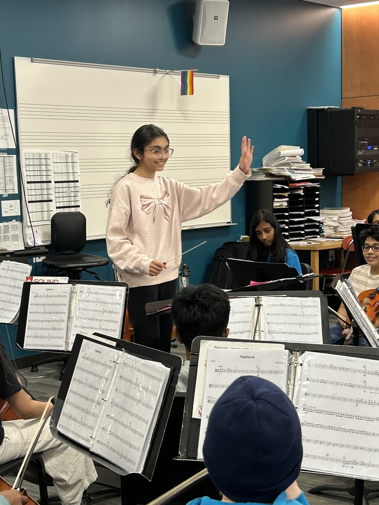 Student acting as the conductor in orchestra class.