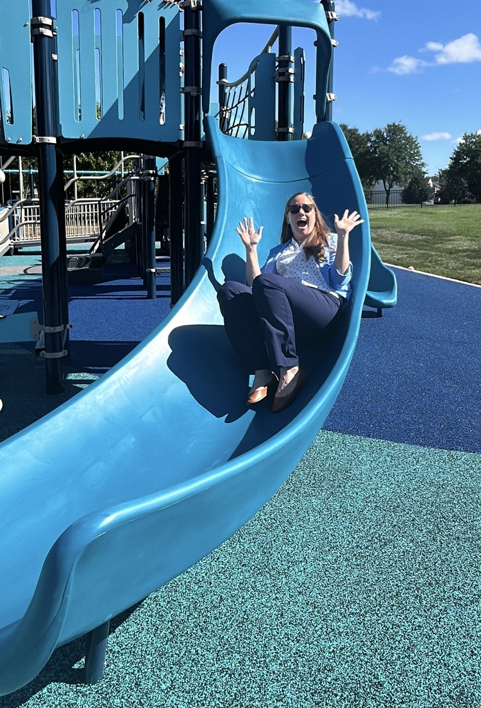 Dr. McIntyre goes down a slide.