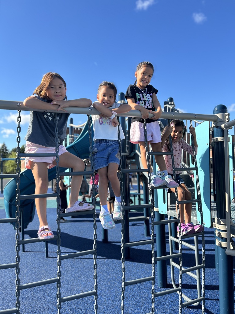 Students playing on the playground equipment.