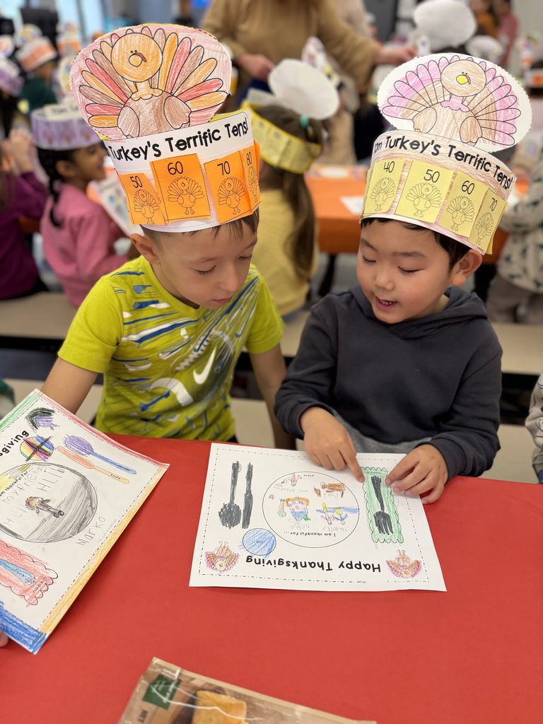 Students discussing what they are thankful for.