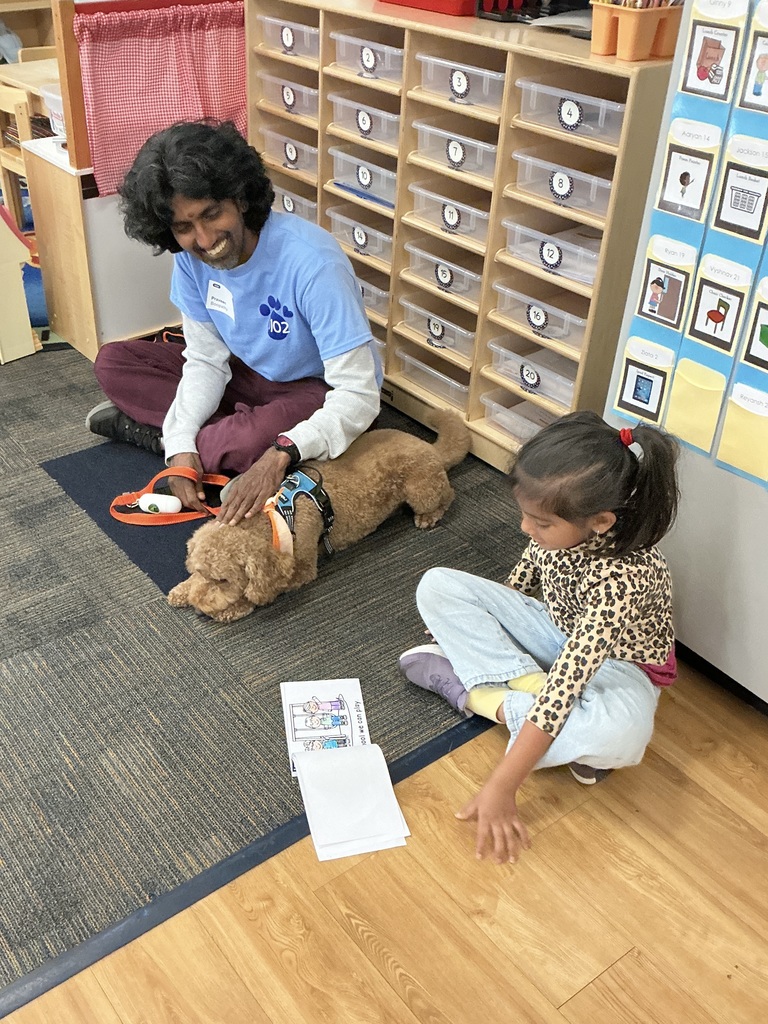 Girl reading to a therapy dog.