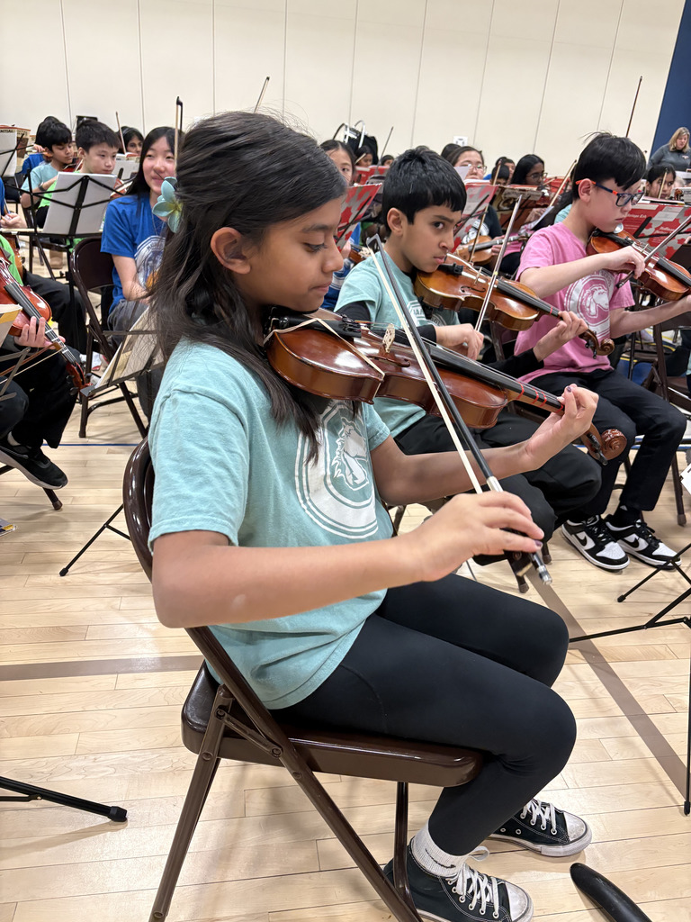 Students playing the violin at a concert.