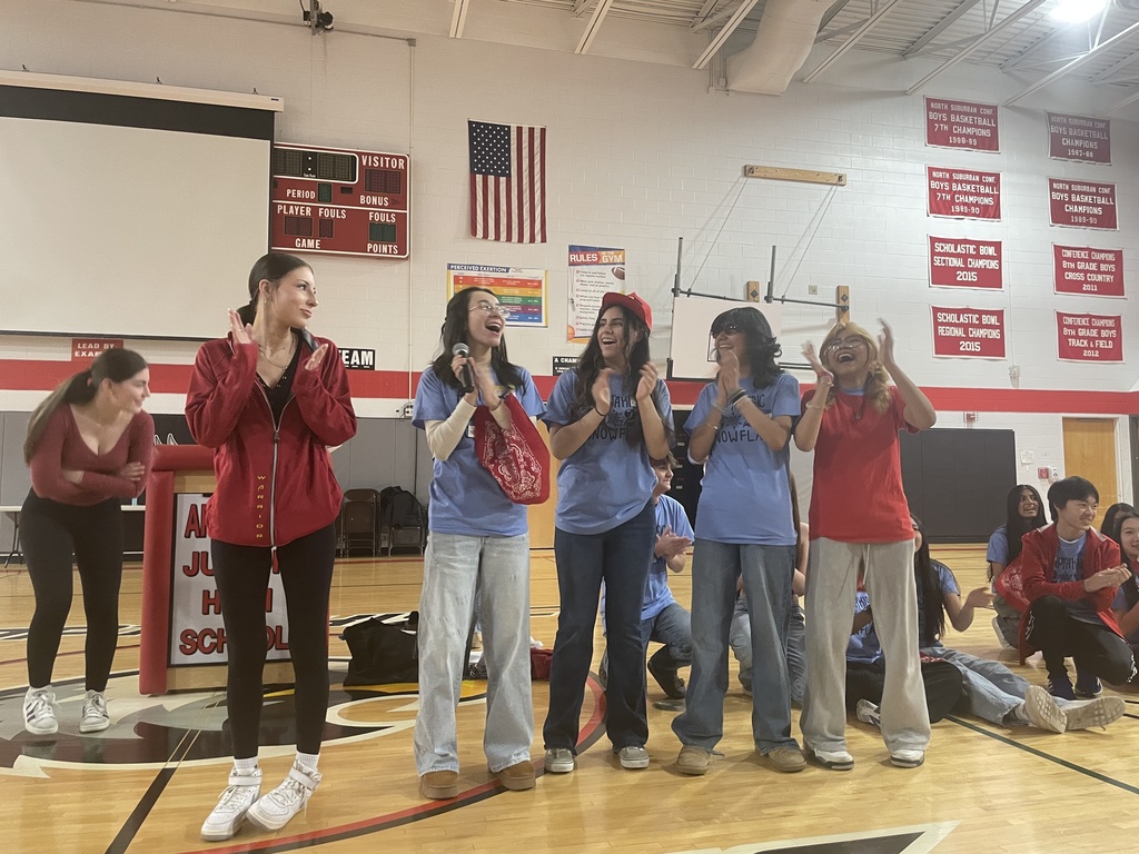 5 girls standing in front of a crowd smiling and clapping.