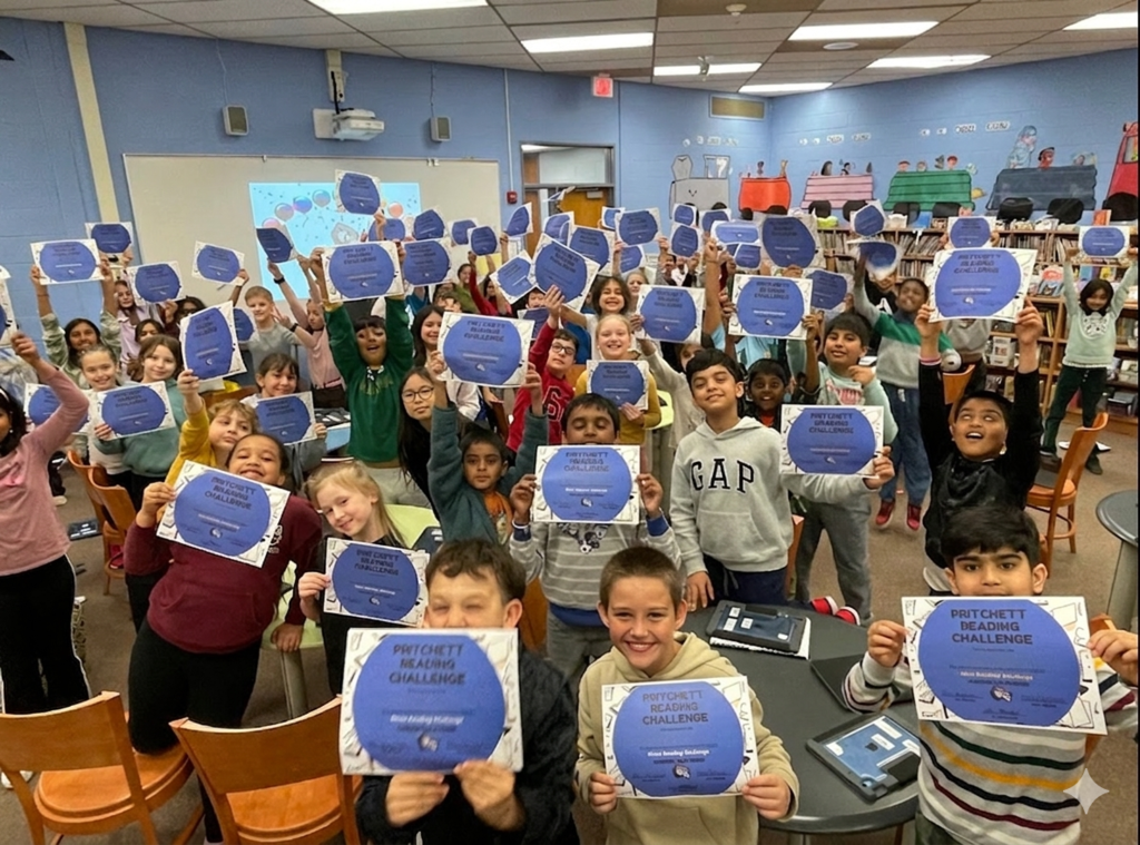 PES students holding up a certificate.