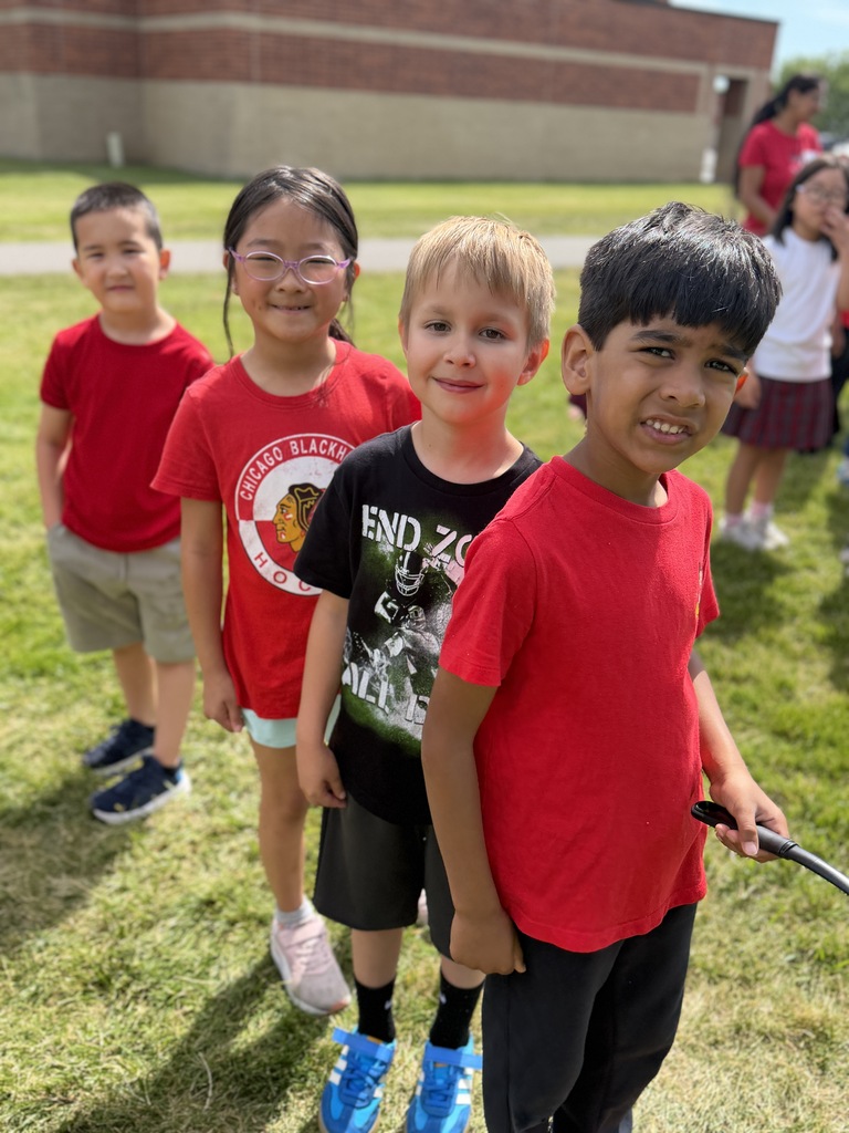 STudents standing in a line for field day. 