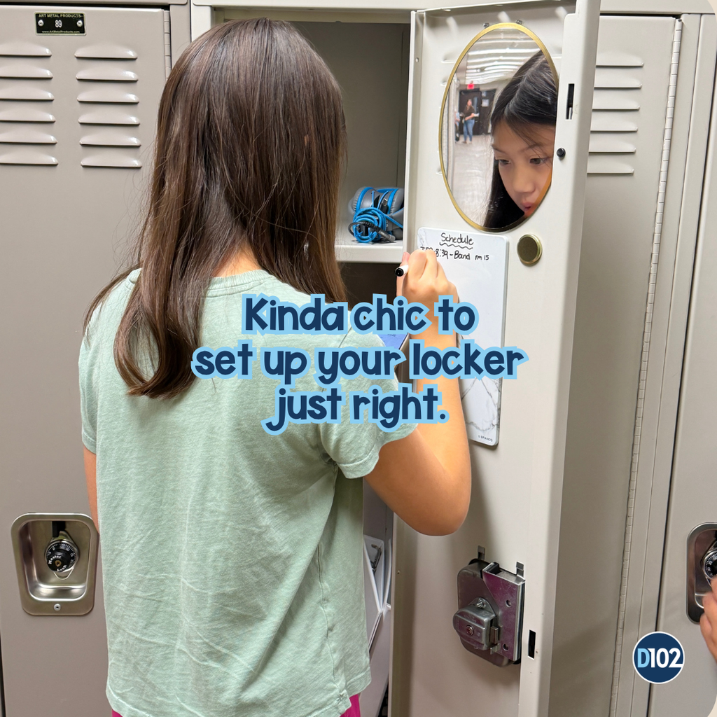 Photo of student organizing her locker