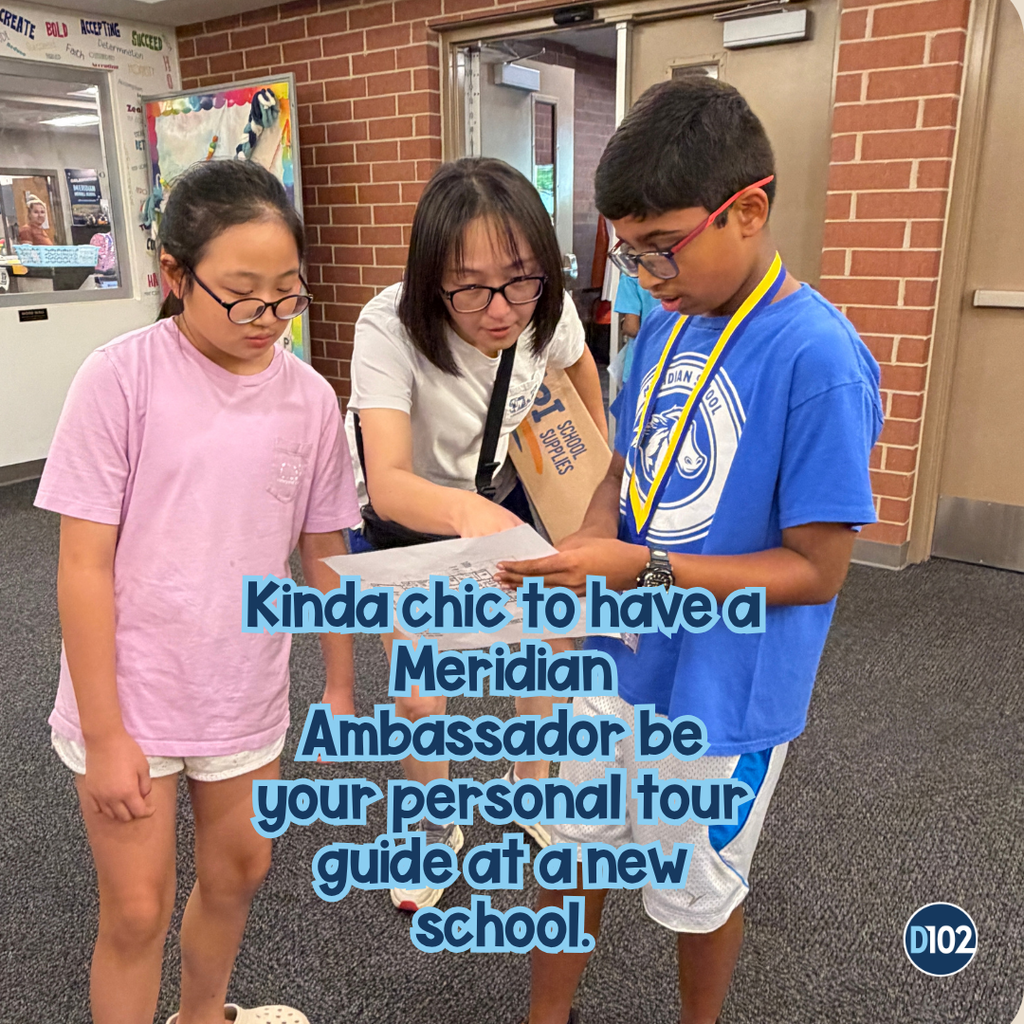 student showing a mom and classmate around.