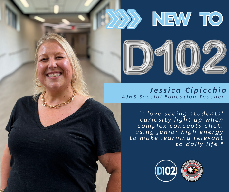 Jessica Cipicchio headshot and quote: "I love seeing students' curiosity light up when complex concepts click, using junior high energy to make learning relevant to daily life."