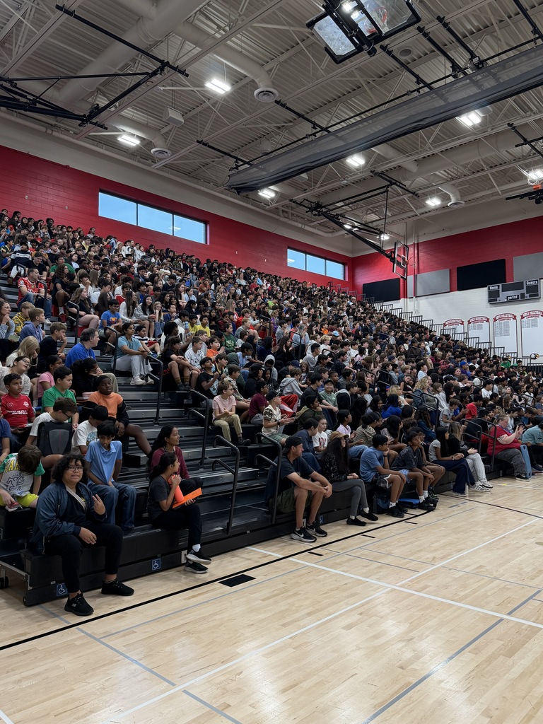 Students filled in the bleachers watching the assembly down below.