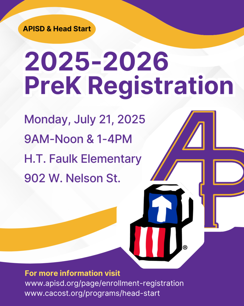 2025-2026 PreK Registration Monday July 21, 2025 9AM-noon & 1-4PM H.T. Faulk Elementary 902 w. nelson st.