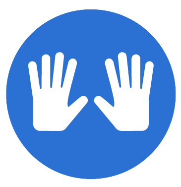 Secure Icon - a blue circle with two white hands in the center