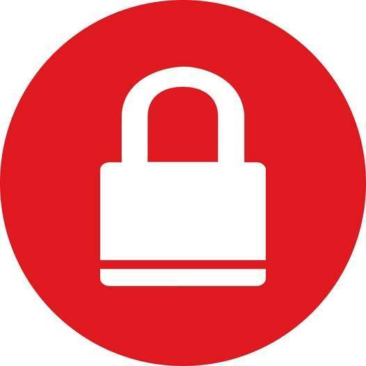 Lockdown Icon - a red circle with a white lock icon in the center